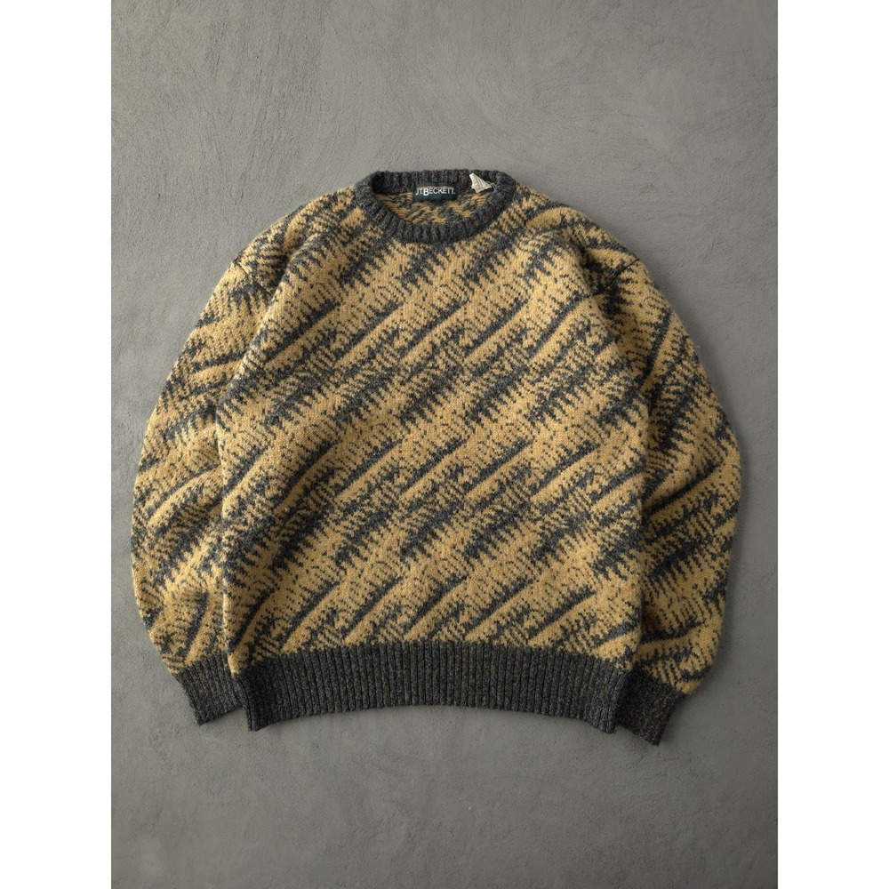 Vintage‎ 90s J.T. Beckett Beige Wool Blend Crewneck Knit Sweater Men's L